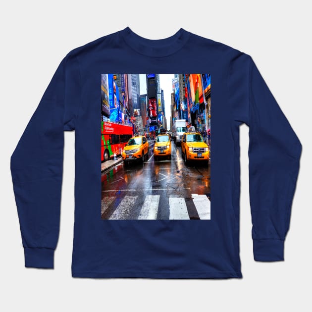 Times Square Taxis Long Sleeve T-Shirt by tommysphotos